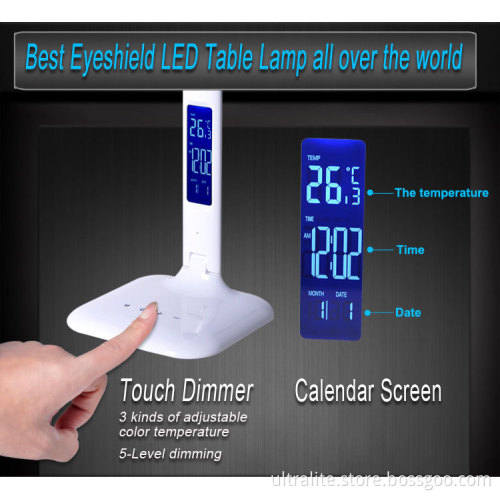 Foldable LED Table Lamp Recharging Wireless With Calendar Temp Desk Lamp